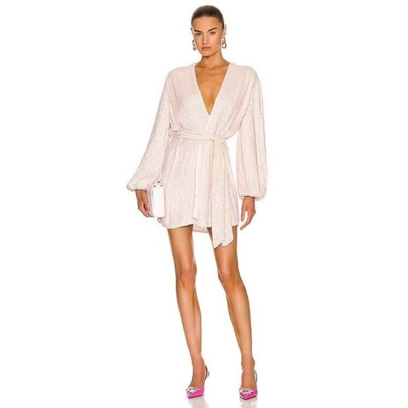 retrofete Gabrielle Robe Dress Taffy Pink Wrap Sequin - Picture 1 of 4